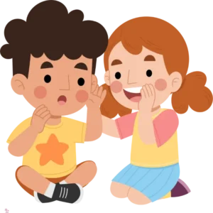 Icon of two kids communicating, symbolizing friendship and social skill development.