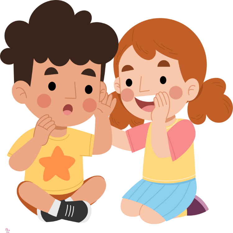 Icon showing two children communicating to represent the benefit of improved social interaction through group play.